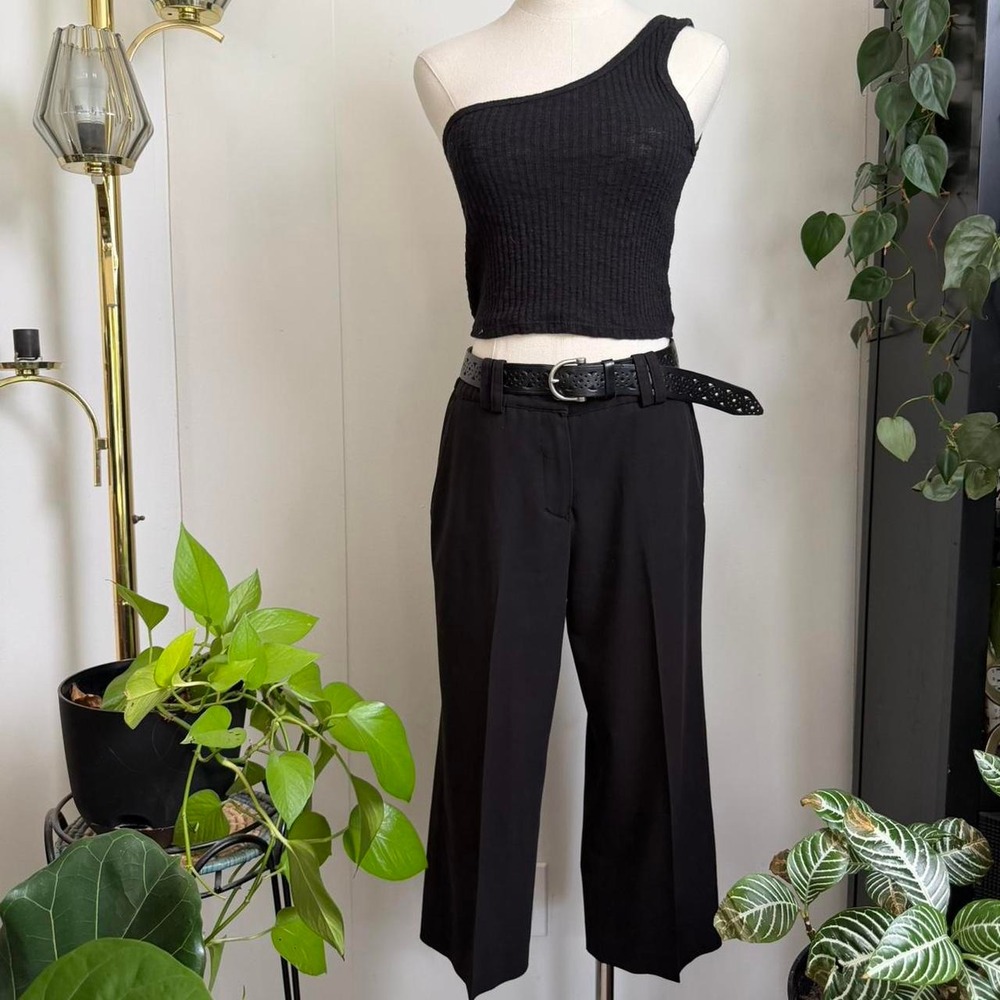 Sandro Black Cropped Trousers Mid Rise Double Belt Loop Workwear Pants Size 8